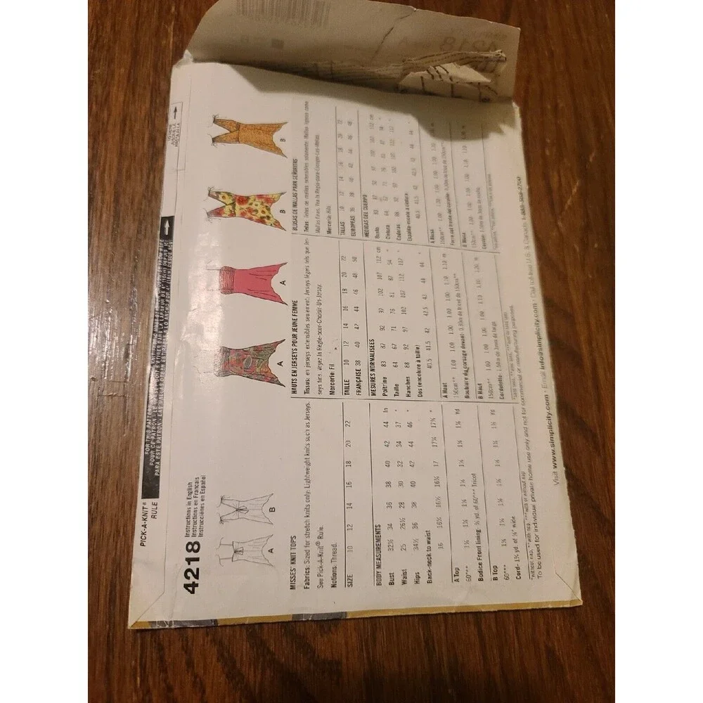 Simplicity 4218 Sewing Pattern 2006 EASY